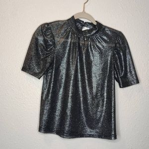 Divided Sheer Metallic Silver Speckled Collar Witchy Whimsygoth Shirt Sz XS